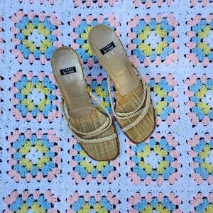 Sam edelman Beige leather braid kitten heeled sandals